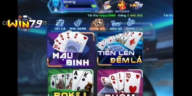 Có rất nhiều bộ môn bài lá hấp dẫn tại trang chơi game bài uy tín WIN79.